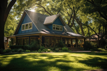 Old house in the park with green grass and trees in the backgroundの素材