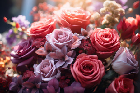 Beautiful bouquet of flowers. Colorful roses. Close up.の素材