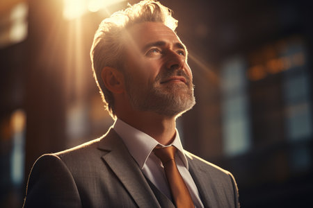 Portrait of a handsome mature businessman in a suit looking away.の素材
