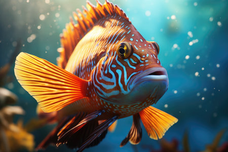 Discus fish in the aquarium. Beautiful underwater world with corals and tropical fish.の素材
