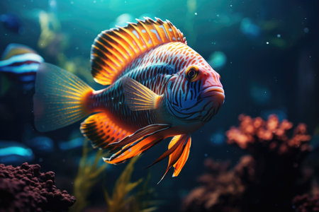 Colorful tropical fish in an aquarium. Underwater world with corals.の素材