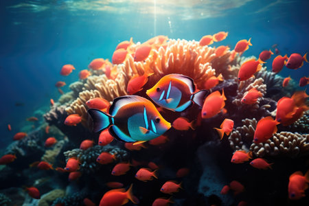 Tropical fish swimming in the coral reef. Underwater photographyの素材