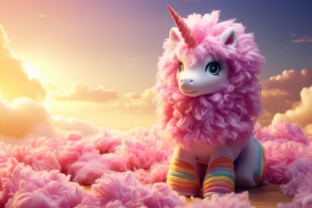 Unicorn sitting on the pink clouds.の素材