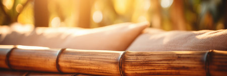 Close up of bamboo table cloth in a garden. Soft focus.の素材