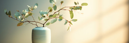 Vase with a branch of eucalyptus on a light backgroundの素材