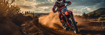 Motocross rider on the race. Extreme motocross raceの素材