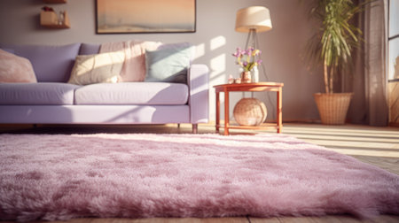Living room interior with sofa, carpet and coffee table.の素材