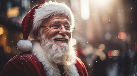 Portrait of happy Santa Claus on the street at Christmas time.の素材
