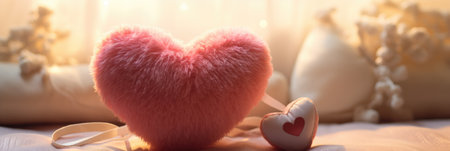 Valentine's Day background. Red heart on the bed.の素材