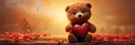 Teddy bear with red heart, valentine's day conceptの素材