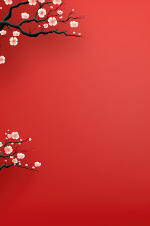 Plum blossom on a red background with space for text.の素材