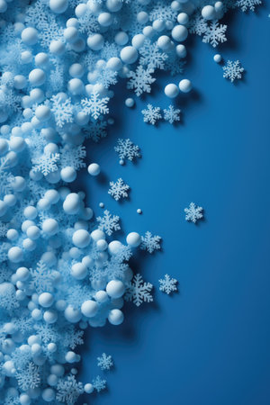 Blue Christmas background with snowflakes and balls.の素材