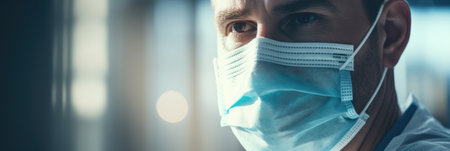 Portrait of a male doctor wearing a sterile mask.の素材