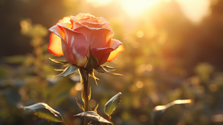 fresh roses in green sunny garden.の素材