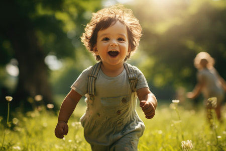 Little baby boy at the sunny park.の素材