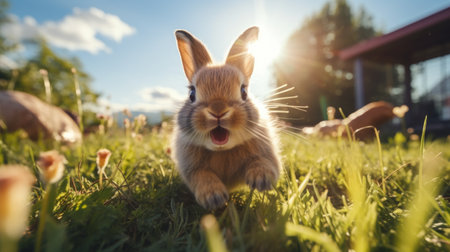 Little rabbit on green grass in spring day.の素材