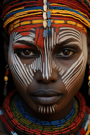 African woman with traditional face paintingの素材