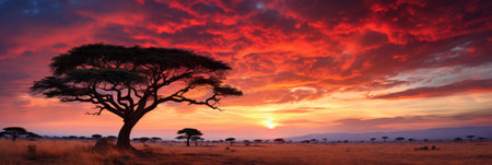 African savannah sunset panorama.の素材