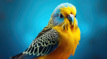 Parrot Budgerigar on blue background. Close up.の素材