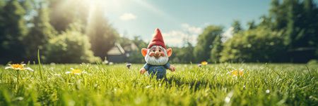 Garden gnome on the grass in the park. Selective focus. nature.の素材