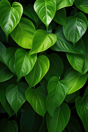 Nature of green leaf in garden at summer under sunlight. Natural green leaves plants using as spring background environment ecology or greenery wallpaperの素材