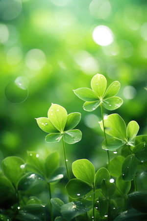 clover leaf in lens flare for background and St. Patrick's Day background.の素材