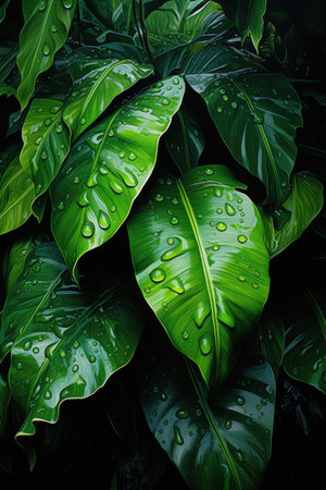 green leaves texture. Green leaves pattern background, Natural background and wallpaper. beautiful large leaves.の素材