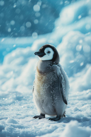 Antarctica, Snow Hill. Portrait of a penguin chick.の素材