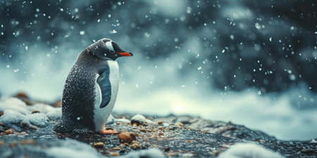 Antarctica, Snow Hill. Portrait of a penguin chick.の素材