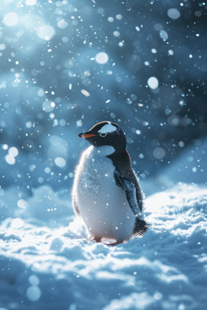 Antarctica, Snow Hill. Portrait of a penguin chick.の素材