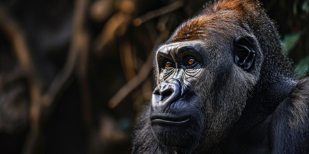 close up portrait of a gorilla viewed.の素材