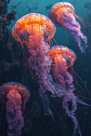 pretty aquamarine life bioluminescence jellyfish.の素材