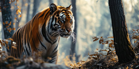 Close-up of a Sumatran tiger in a jungle.の素材
