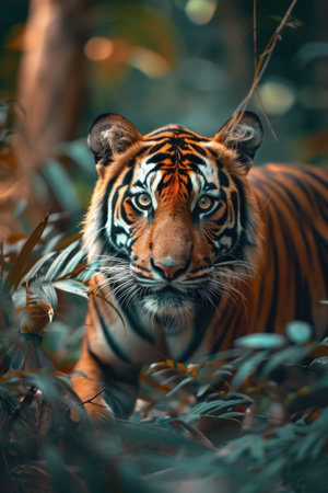 Indian tiger male with first rain, wild animal in the nature habitat, Ranthambore, India. Big cat, endangered animal. End of dry season, beginning monsoon.の素材