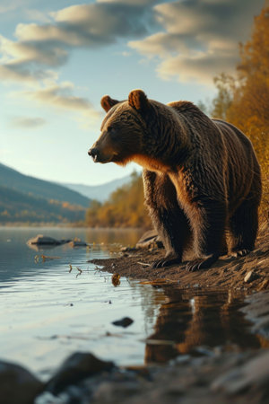 A green forest with grizzly bears in Finland during daylight.の素材
