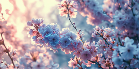 a colorful flower scene with white and pink.の素材