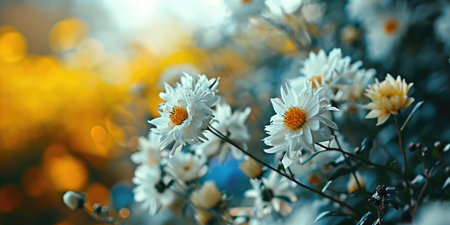 yellow flowers on a bed close-up. harmony of color green yellow in nature.の素材