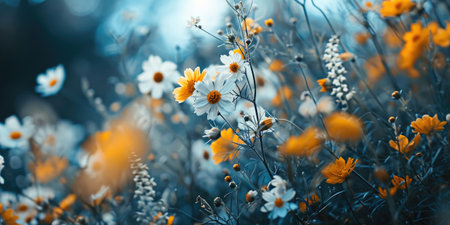 Close up wild flowers meadow blossom landscape.の素材