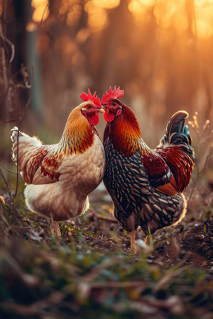 Free range organic chickens poultry in a country farmの素材