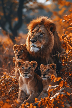lion family in the fall.の素材