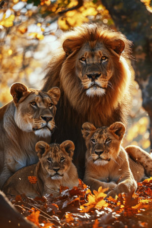 lion family in the fall.の素材