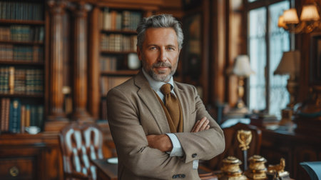 Experienced male executive in a classic office, symbolizing traditional business acumen.の素材