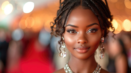 Glamorous young socialite at a fashion event, representing luxury and high society.の素材