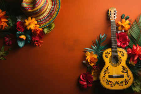 Composition for Cinco de Mayo concept with guitar, top viewの素材