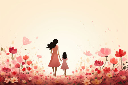 mother and daughter walking in nature on mother's dayの素材