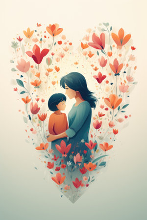 mother and child with flower for mother's dayの素材