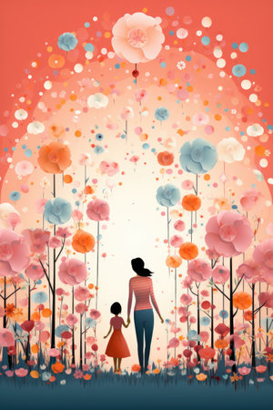 mother and child in cartoon style for mother's dayの素材