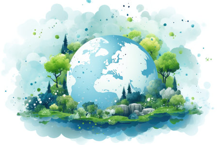 Planet earth concept of ecology and ecology in watercolor stain style.の素材