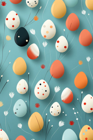 Set of colored eggs on colorful background. Festive Easter background.の素材