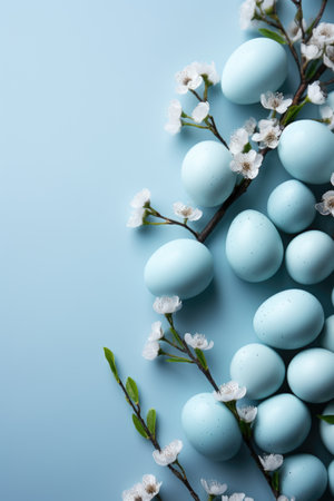 Easter background with Easter eggs and spring flowers.の素材